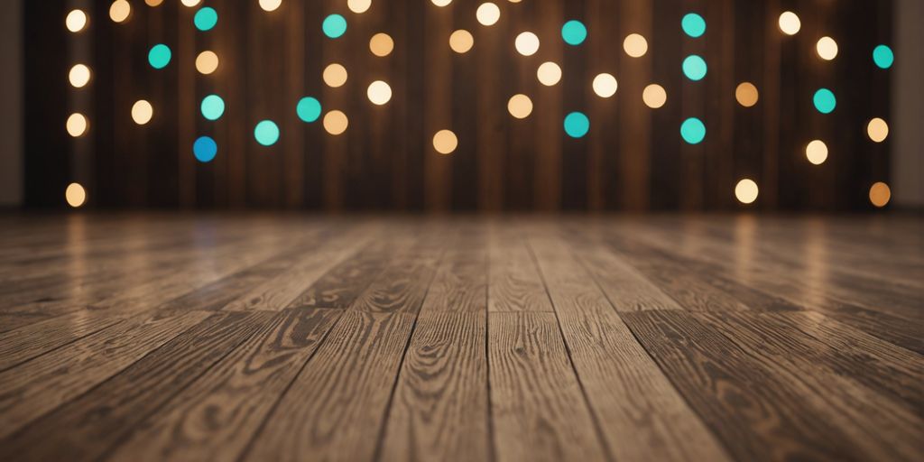 Light wood floor with colorful painted walls.