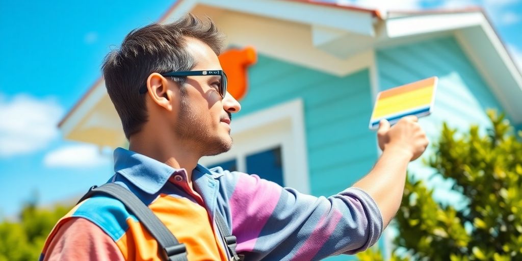 Painter working on an exterior house painting project.