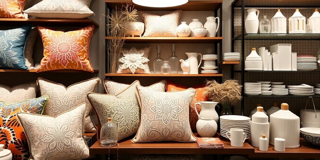 Display of stylish home goods in a cozy setting.