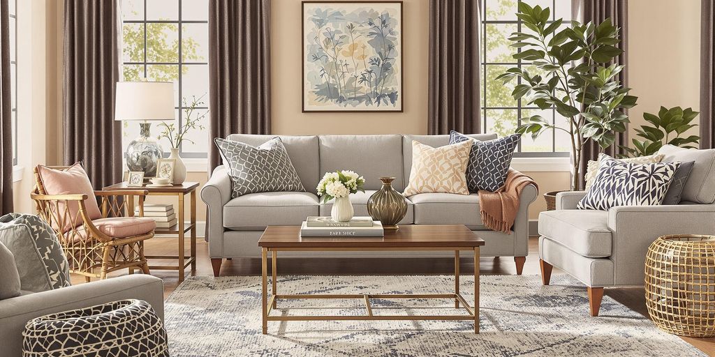 Cozy living room with stylish furniture from Wayfair.