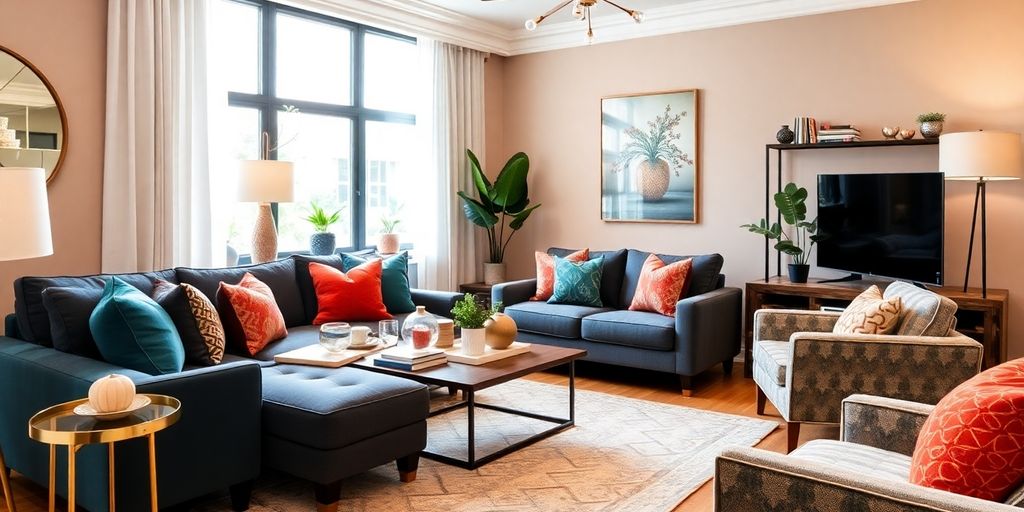 Stylish living room with modern furniture and decor accents.