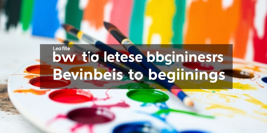 Acrylic paints on a palette with brushes and canvas.