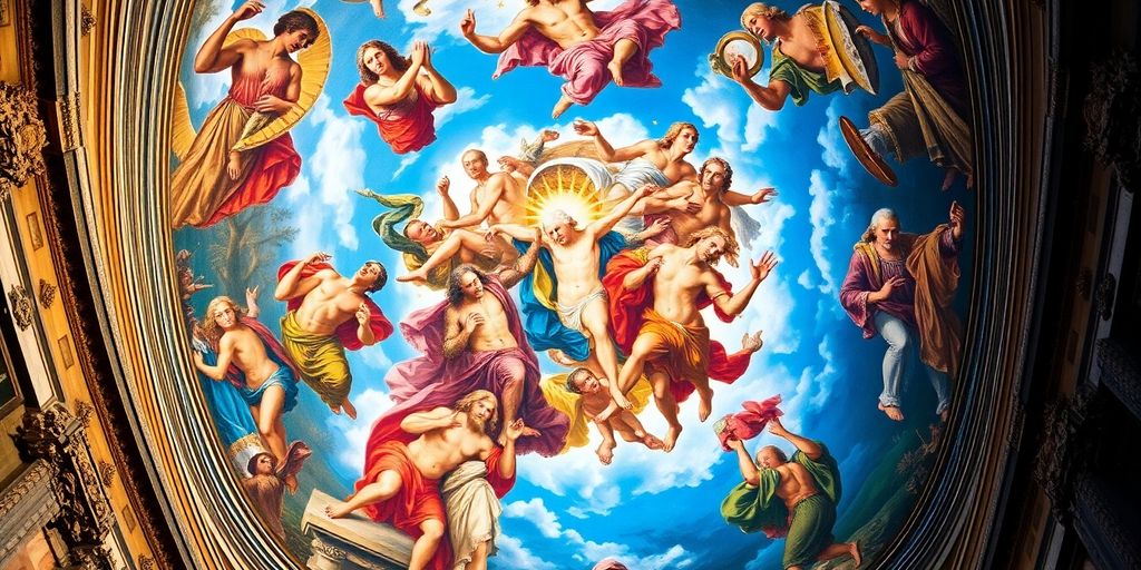 Frescoes of the Sistine Chapel ceiling by Michelangelo.