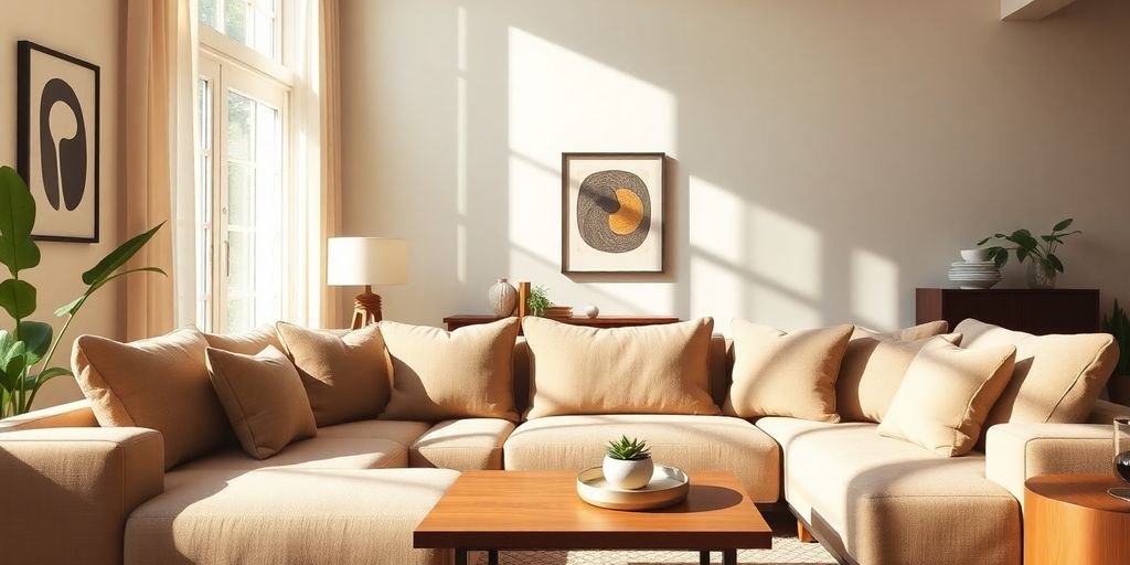 Cozy living room with a stylish Wayfair couch.