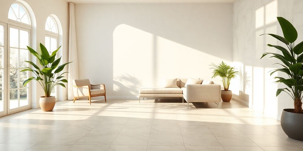 Beautiful ceramic tile flooring in a modern living room.