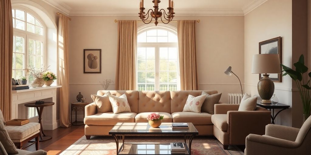Beautiful living room with a stylish Wayfair couch.