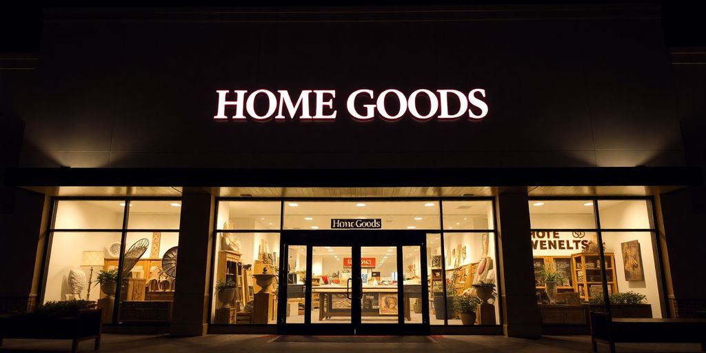 A Home Goods store exterior with bright lights.