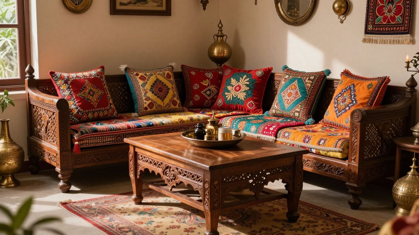Authentic Indian decor in a US living room.