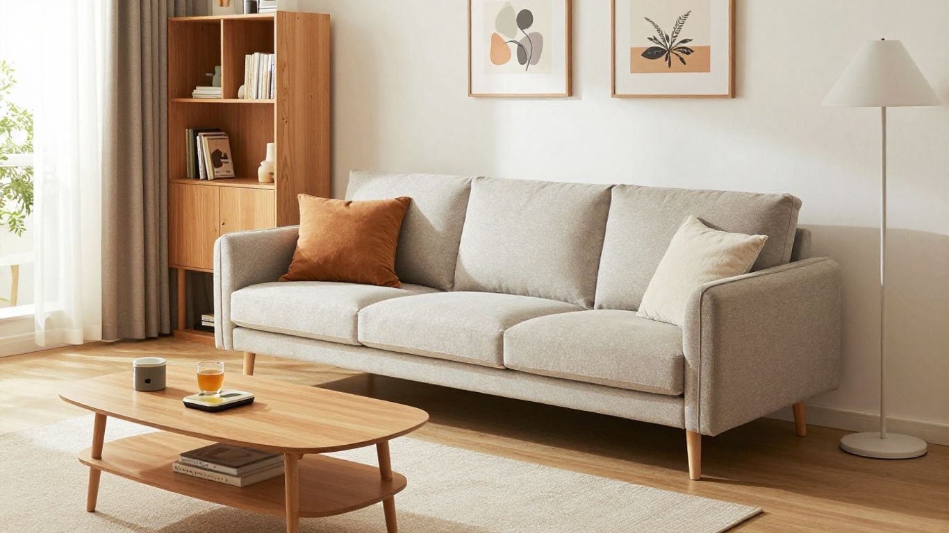 Small living room with compact furniture and natural light.