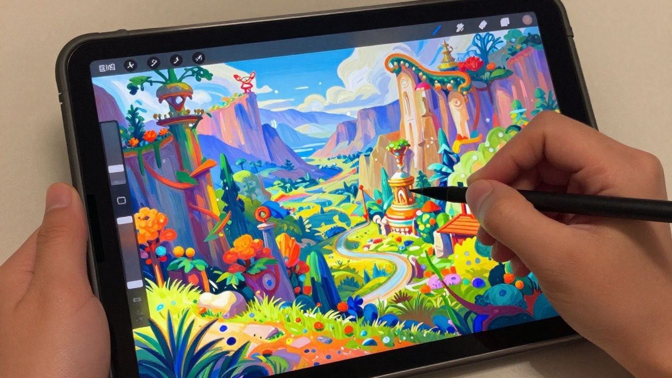 Digital art creation on a tablet screen