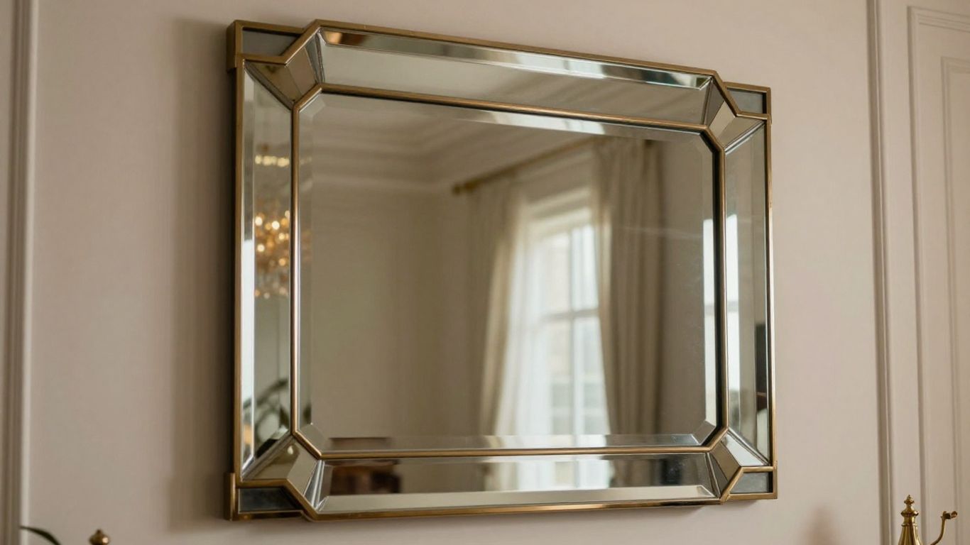 Elegant Art Deco mirror with geometric frame.